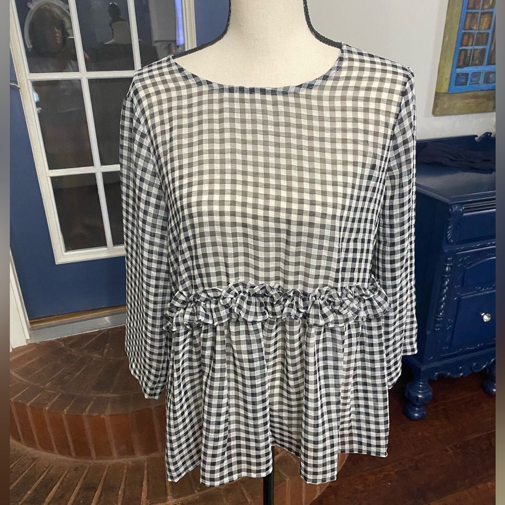 Gypsies & Moondust Black and White Checkered Tunic Blouse Size Large